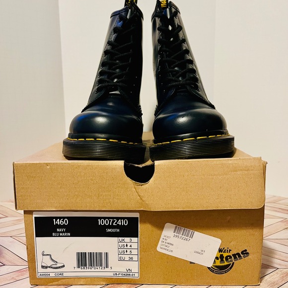 Dr Martens 1460 Blu Marin Navy Blue Smooth Leather Mens 4 Wmns 5 Boots Lace Up - Picture 10 of 16